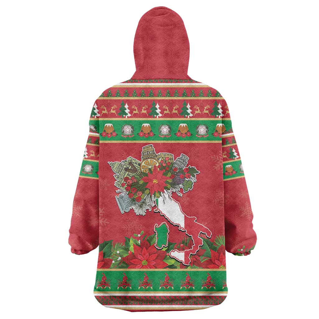 Italy Christmas Wearable Blanket Hoodie Italian Map Poinsettia - Wonder Print Shop