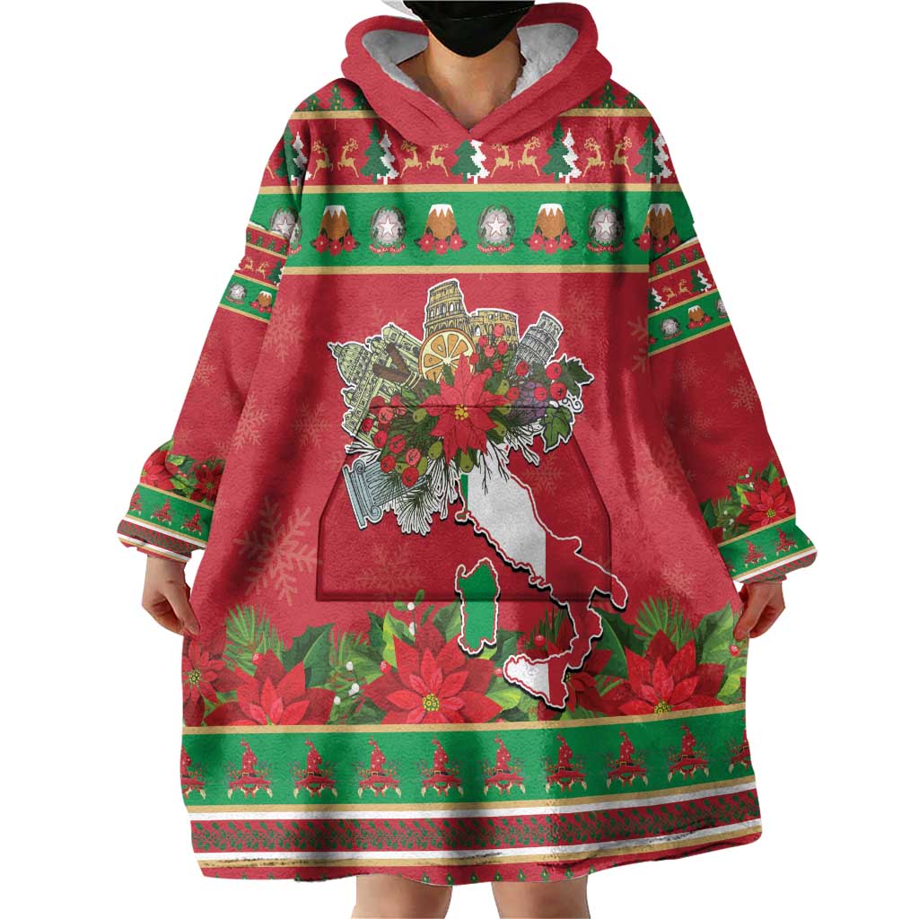 Italy Christmas Wearable Blanket Hoodie Italian Map Poinsettia - Wonder Print Shop