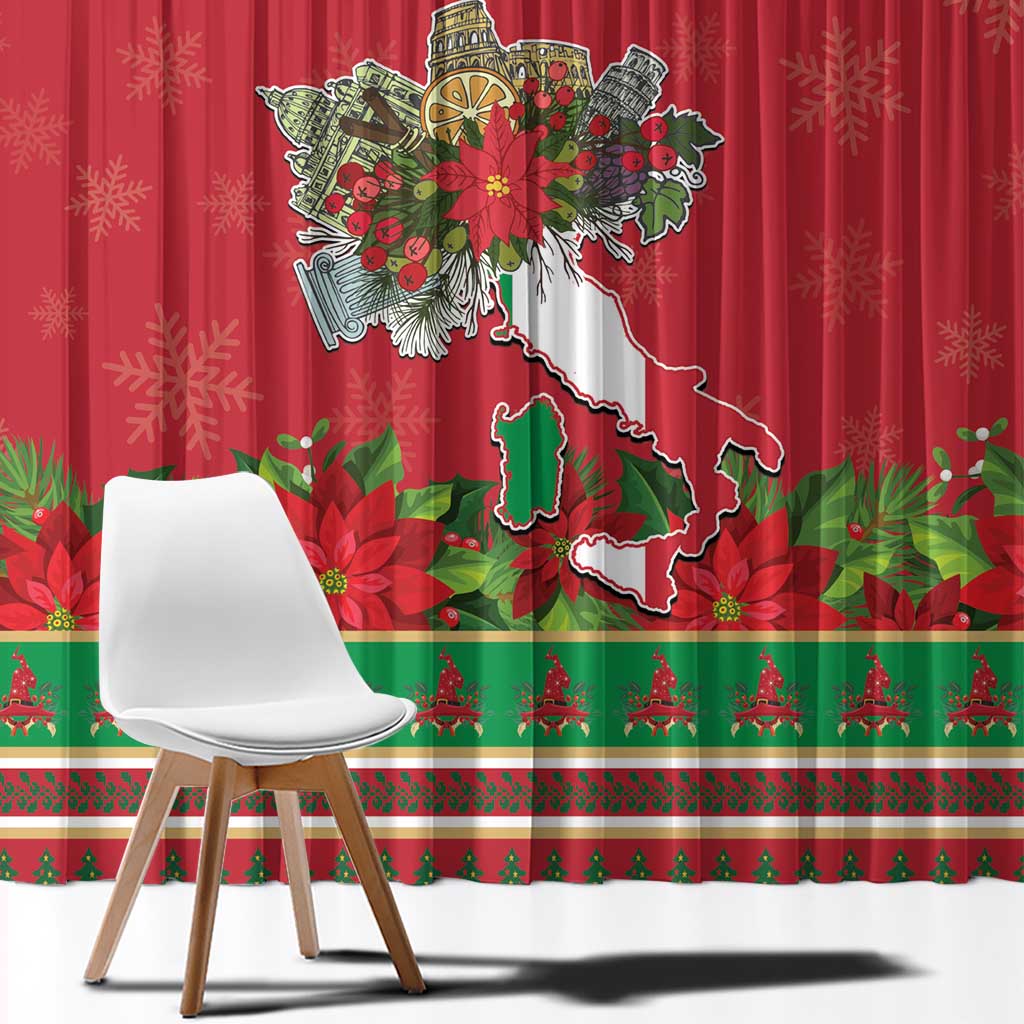 Italy Christmas Window Curtain Italian Map Poinsettia - Wonder Print Shop