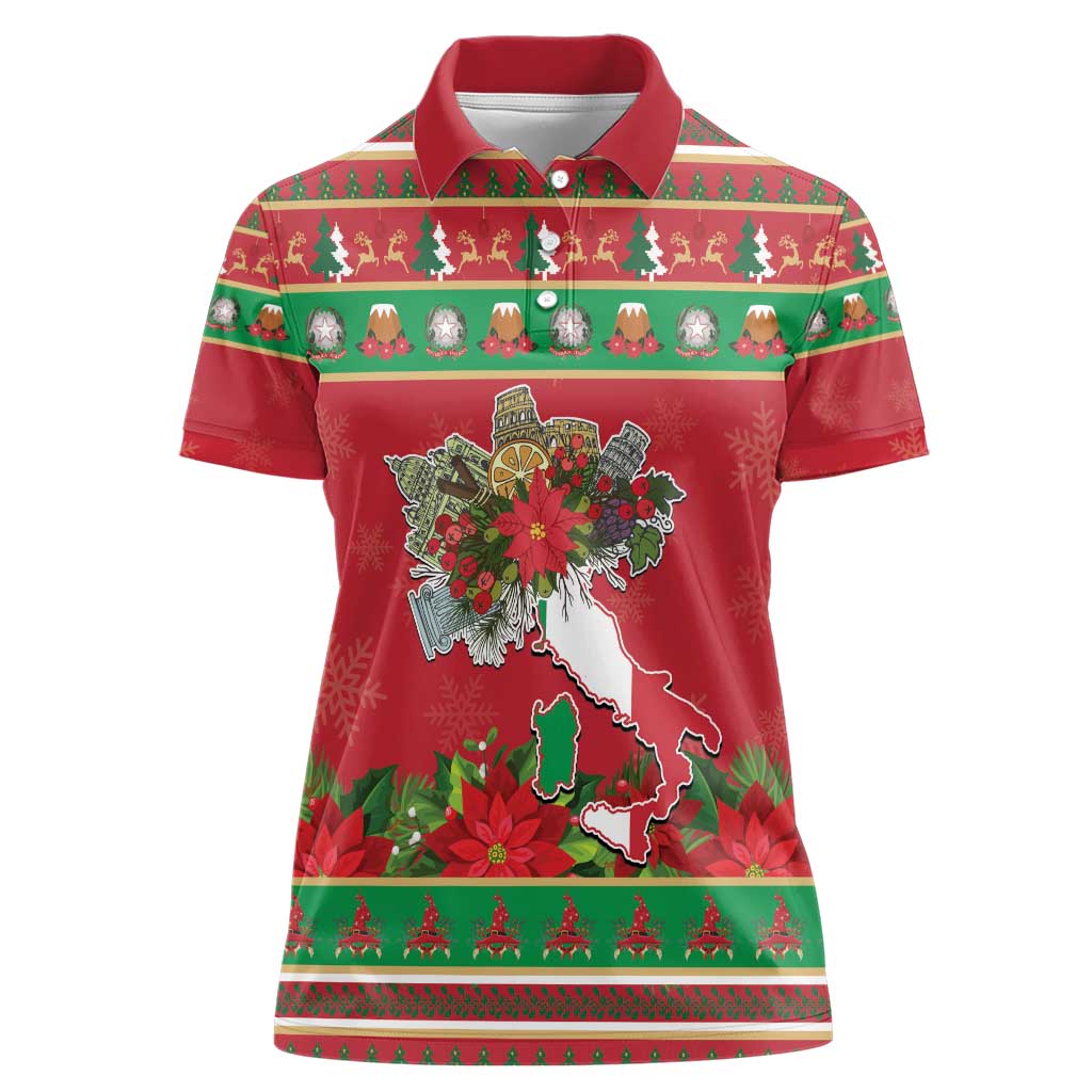 Italy Christmas Women Polo Shirt Italian Map Poinsettia - Wonder Print Shop