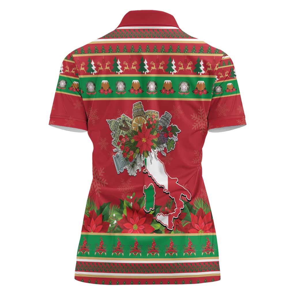 Italy Christmas Women Polo Shirt Italian Map Poinsettia - Wonder Print Shop