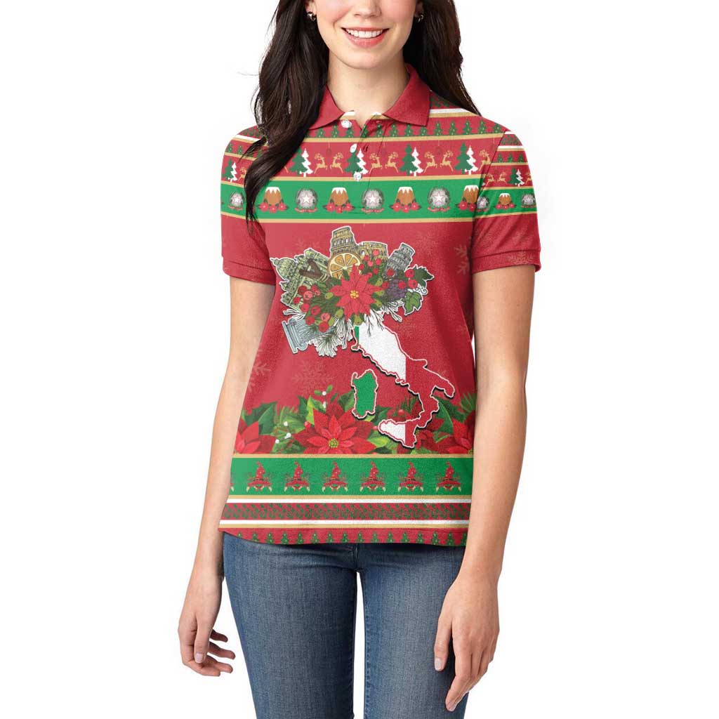 Italy Christmas Women Polo Shirt Italian Map Poinsettia - Wonder Print Shop