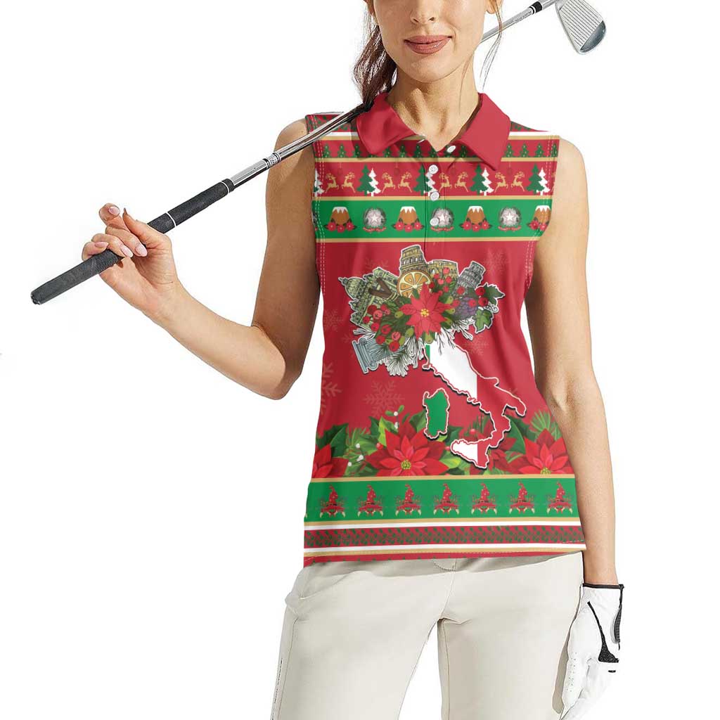 Italy Christmas Women Sleeveless Polo Shirt Italian Map Poinsettia - Wonder Print Shop