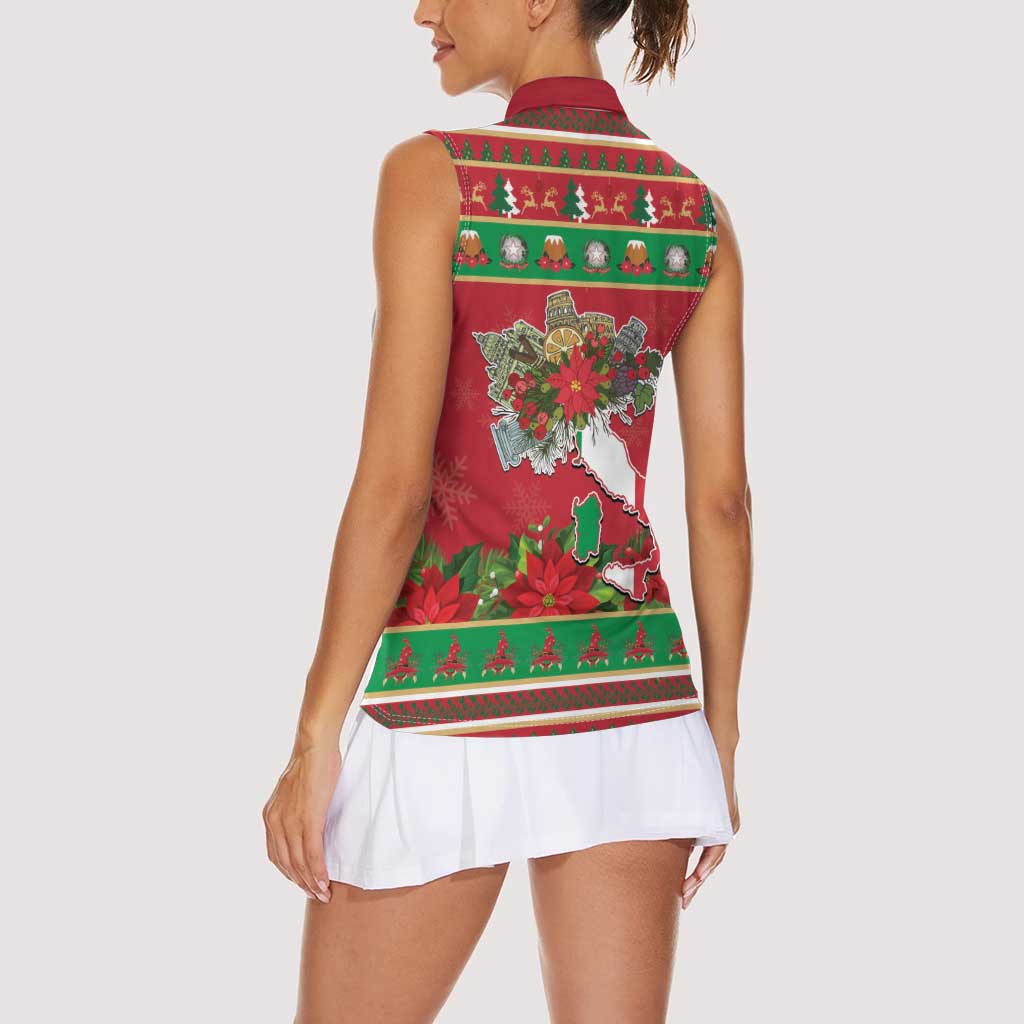 Italy Christmas Women Sleeveless Polo Shirt Italian Map Poinsettia - Wonder Print Shop