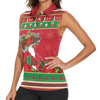 Italy Christmas Women Sleeveless Polo Shirt Italian Map Poinsettia - Wonder Print Shop