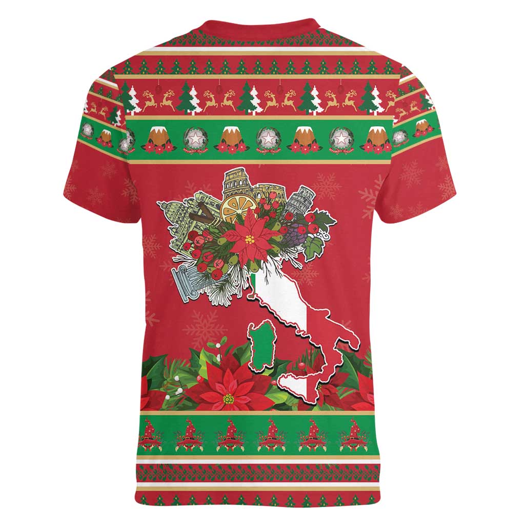Italy Christmas Women V-Neck T-Shirt Italian Map Poinsettia - Wonder Print Shop