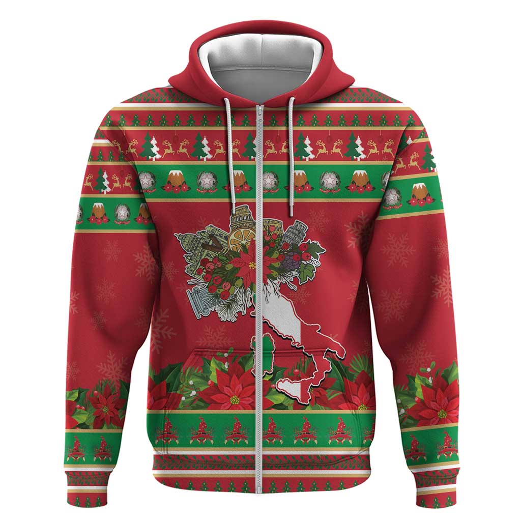 Italy Christmas Zip Hoodie Italian Map Poinsettia - Wonder Print Shop