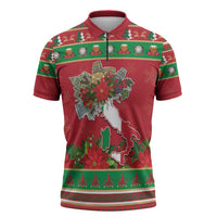 Italy Christmas Zipper Polo Shirt Italian Map Poinsettia - Wonder Print Shop