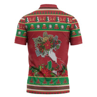 Italy Christmas Zipper Polo Shirt Italian Map Poinsettia - Wonder Print Shop