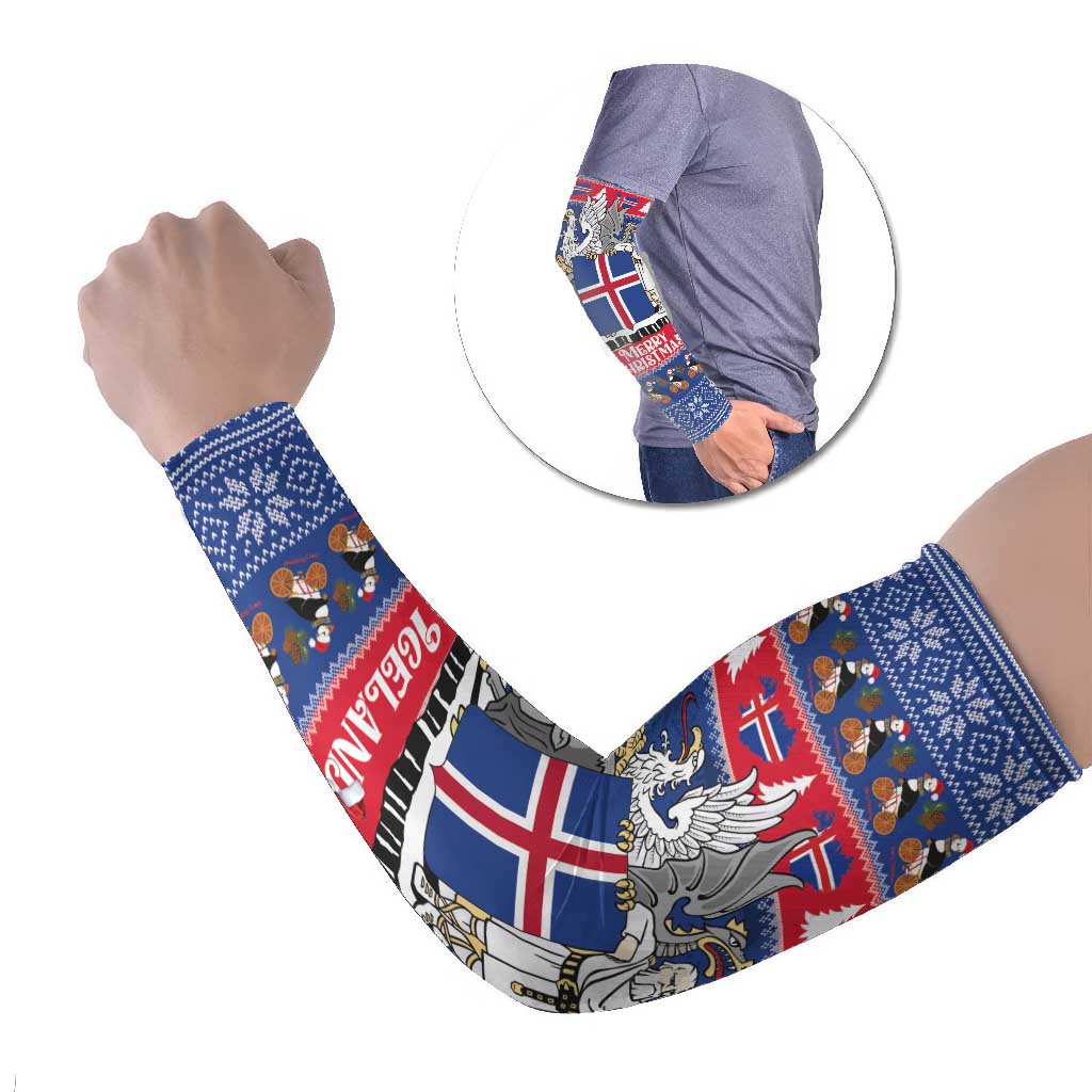 Iceland Christmas Arm Sleeves Coat Of Arms Christmas Pattern - Wonder Print Shop