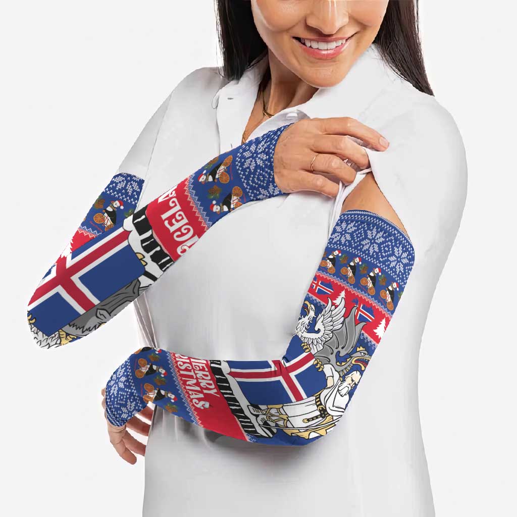 Iceland Christmas Arm Sleeves Coat Of Arms Christmas Pattern - Wonder Print Shop