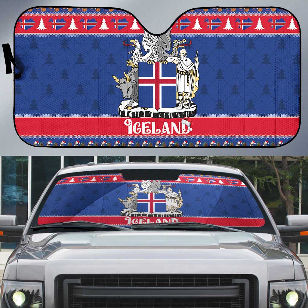 Iceland Christmas Auto Sun Shade Coat Of Arms Christmas Pattern - Wonder Print Shop