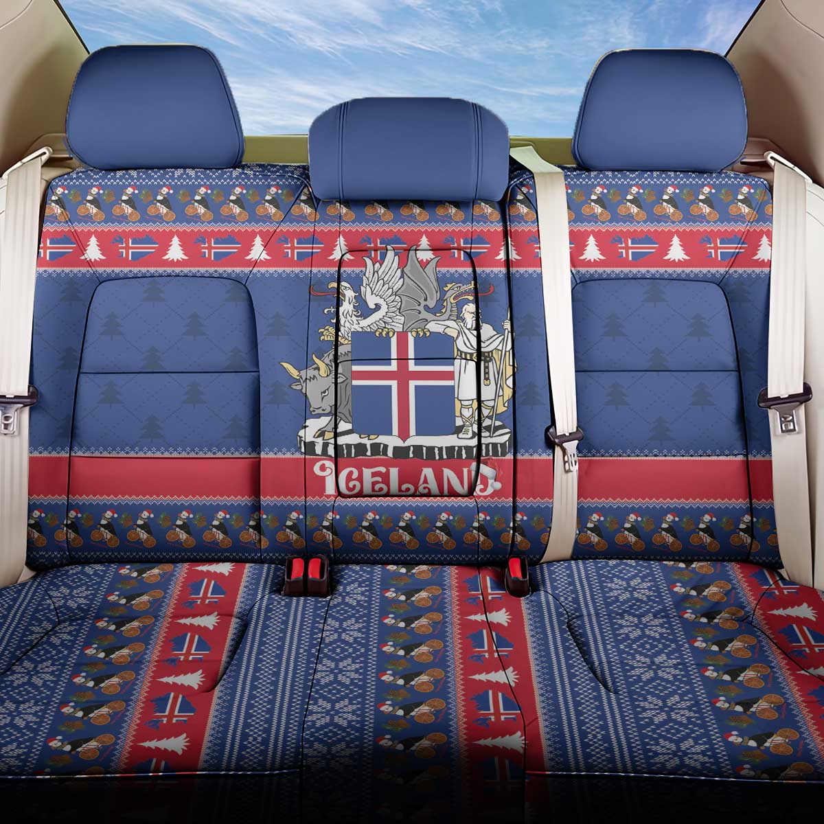 Iceland Christmas Back Car Seat Cover Coat Of Arms Christmas Pattern - Wonder Print Shop