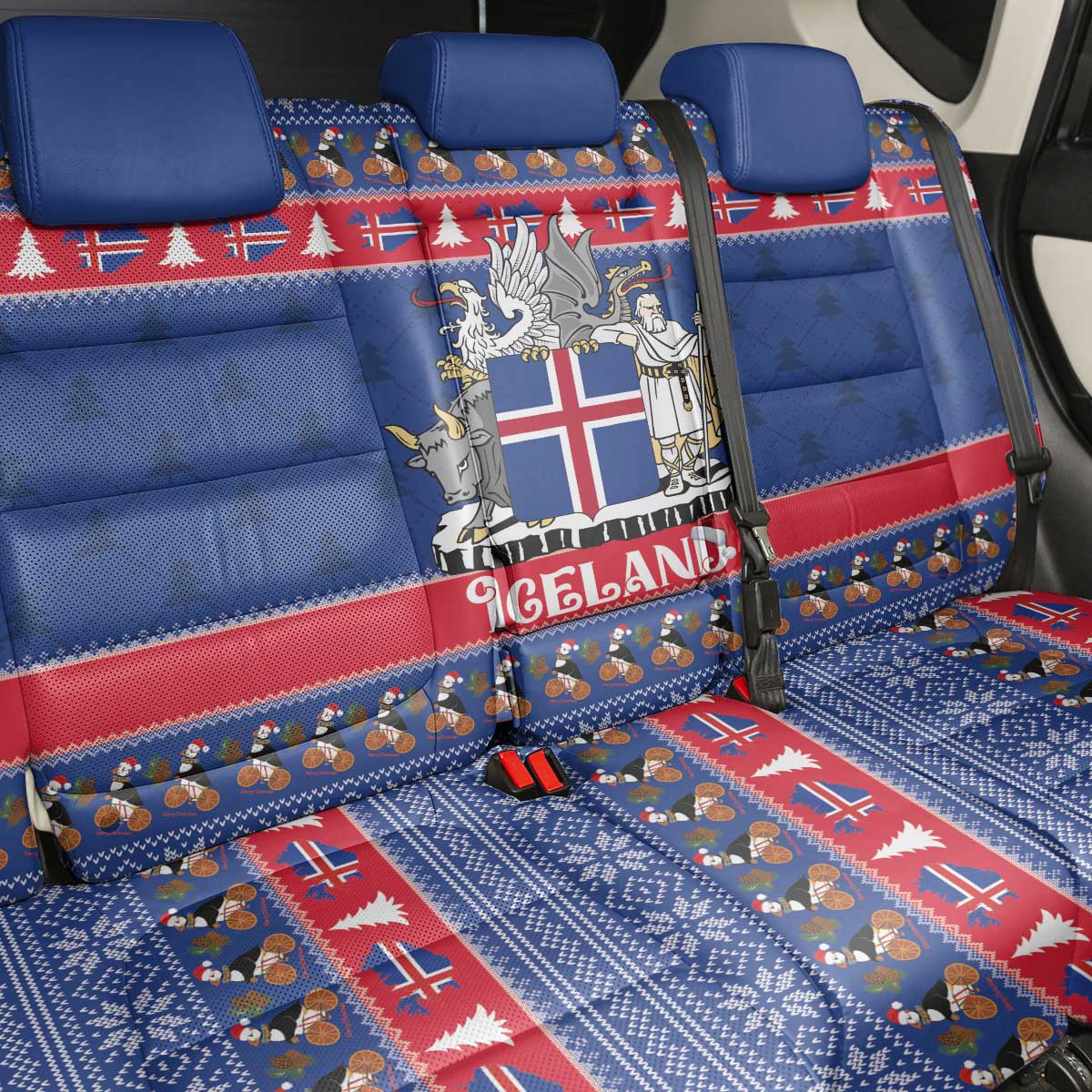 Iceland Christmas Back Car Seat Cover Coat Of Arms Christmas Pattern - Wonder Print Shop