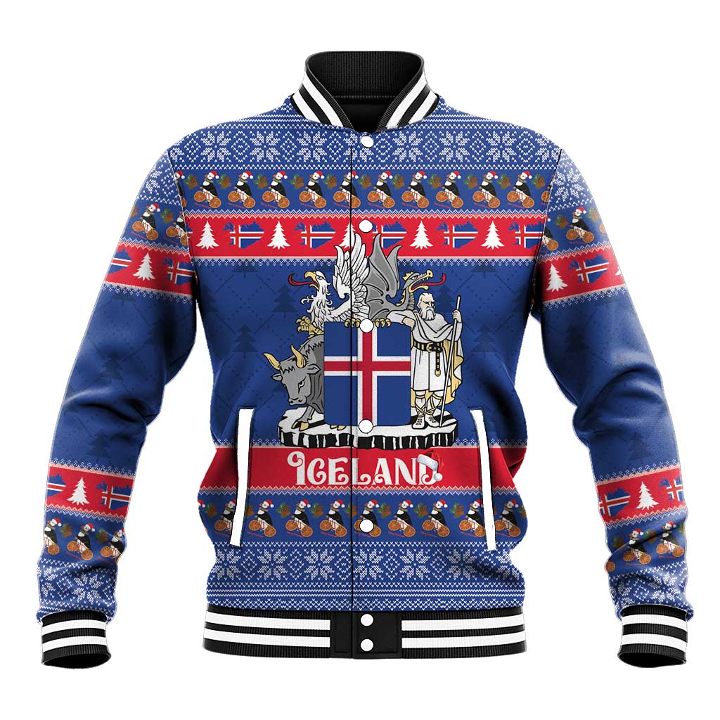 Iceland Christmas Baseball Jacket Coat Of Arms Christmas Pattern - Wonder Print Shop