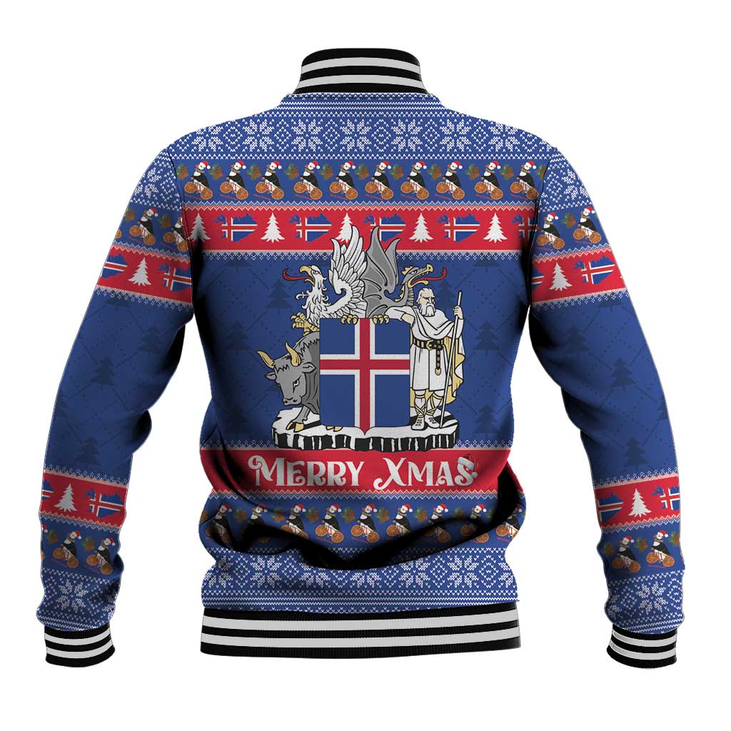 Iceland Christmas Baseball Jacket Coat Of Arms Christmas Pattern - Wonder Print Shop