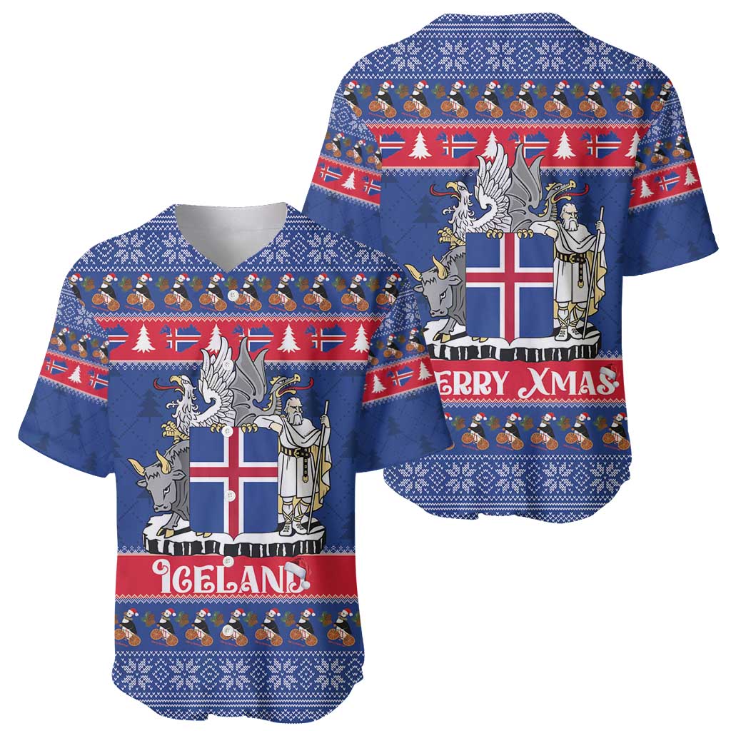 Iceland Christmas Baseball Jersey Coat Of Arms Christmas Pattern - Wonder Print Shop