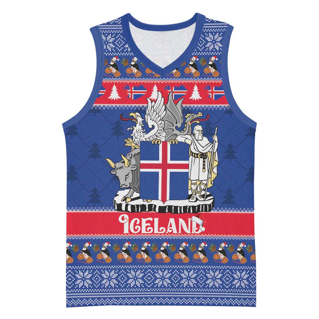 Iceland Christmas Basketball Jersey Coat Of Arms Christmas Pattern - Wonder Print Shop