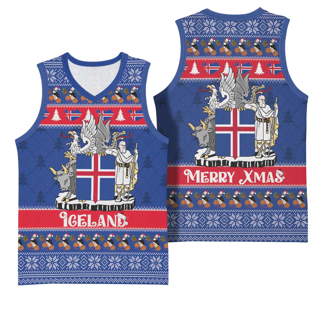 Iceland Christmas Basketball Jersey Coat Of Arms Christmas Pattern - Wonder Print Shop