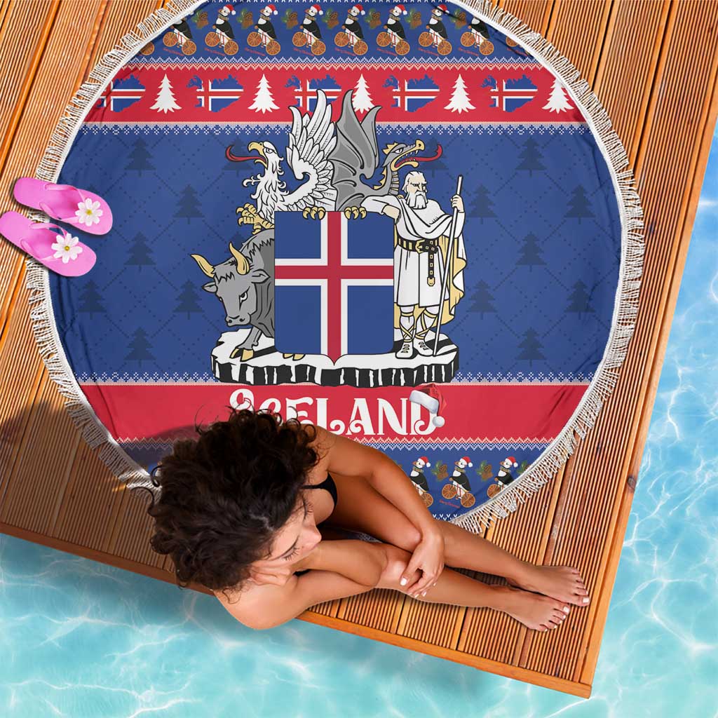Iceland Christmas Beach Blanket Coat Of Arms Christmas Pattern - Wonder Print Shop