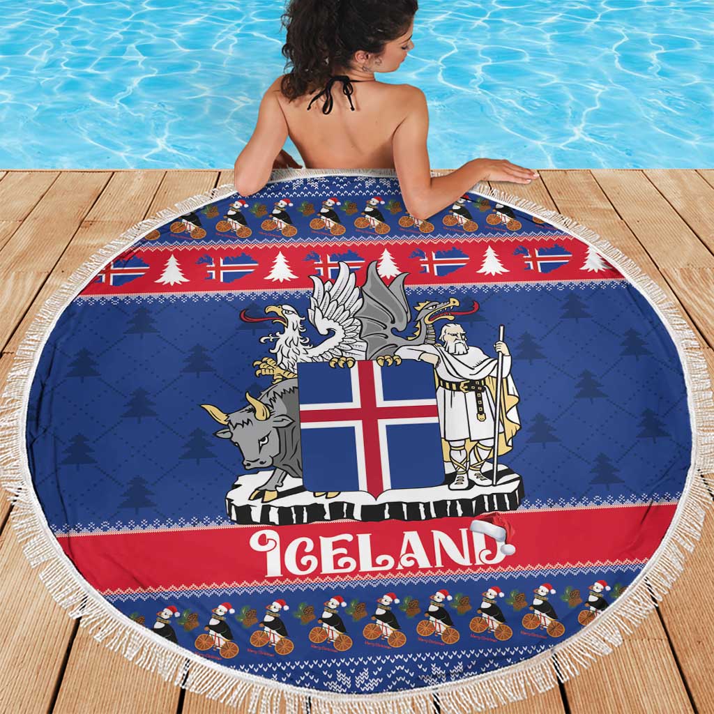 Iceland Christmas Beach Blanket Coat Of Arms Christmas Pattern - Wonder Print Shop