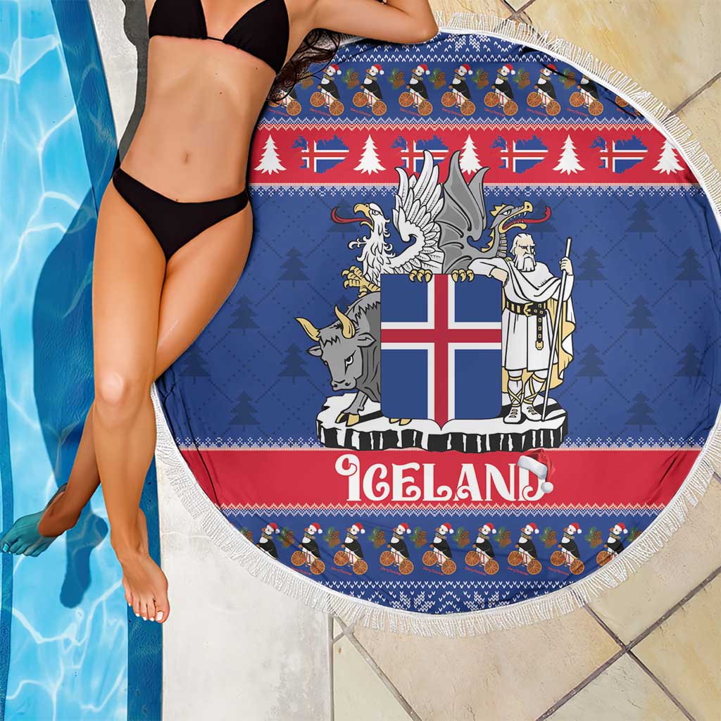 Iceland Christmas Beach Blanket Coat Of Arms Christmas Pattern - Wonder Print Shop