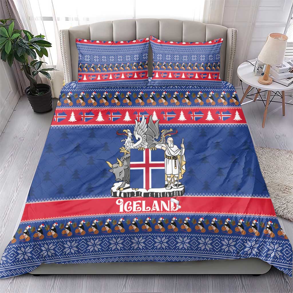 Iceland Christmas Bedding Set Coat Of Arms Christmas Pattern - Wonder Print Shop