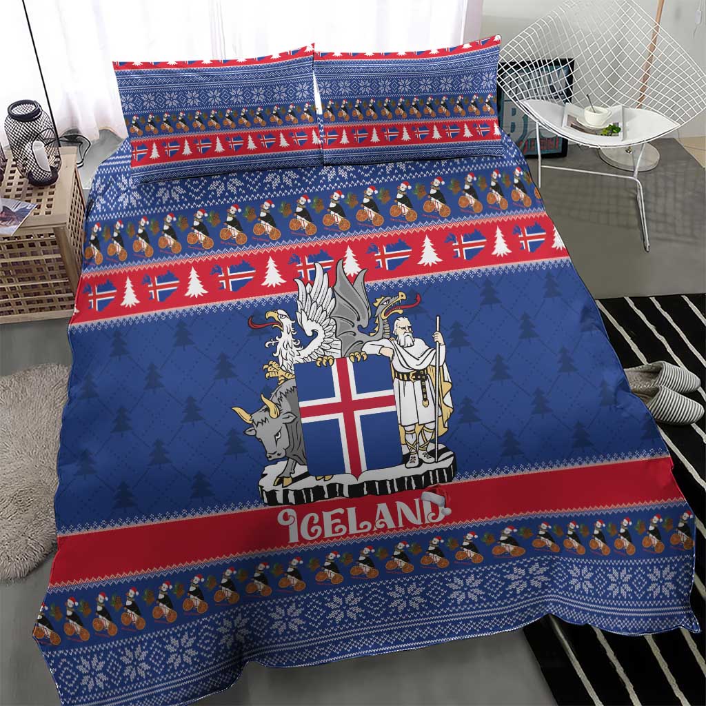 Iceland Christmas Bedding Set Coat Of Arms Christmas Pattern - Wonder Print Shop