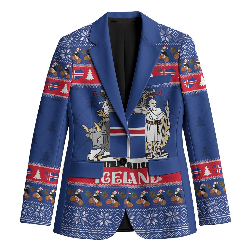 Iceland Christmas Blazer Coat Of Arms Christmas Pattern - Wonder Print Shop