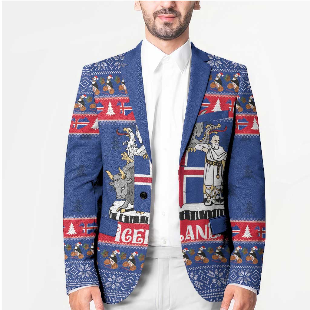 Iceland Christmas Blazer Coat Of Arms Christmas Pattern - Wonder Print Shop
