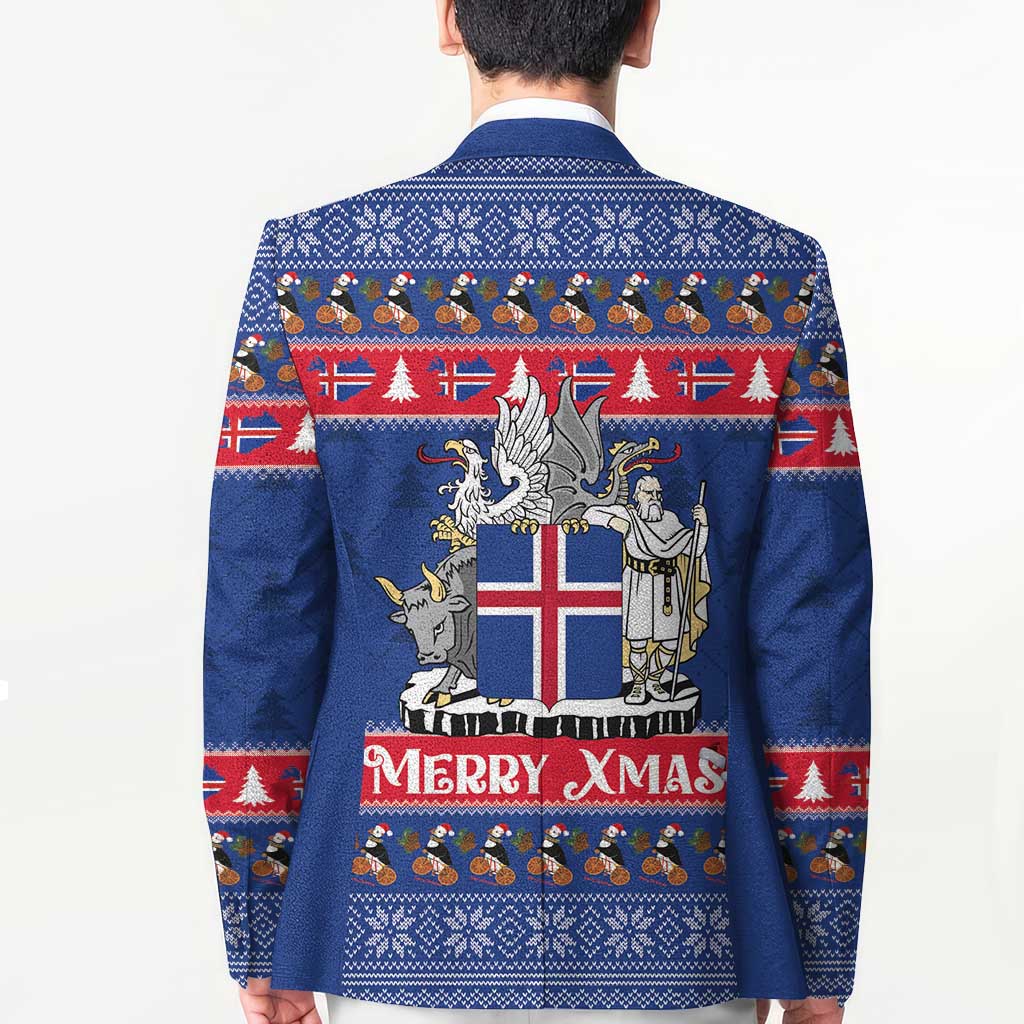 Iceland Christmas Blazer Coat Of Arms Christmas Pattern - Wonder Print Shop