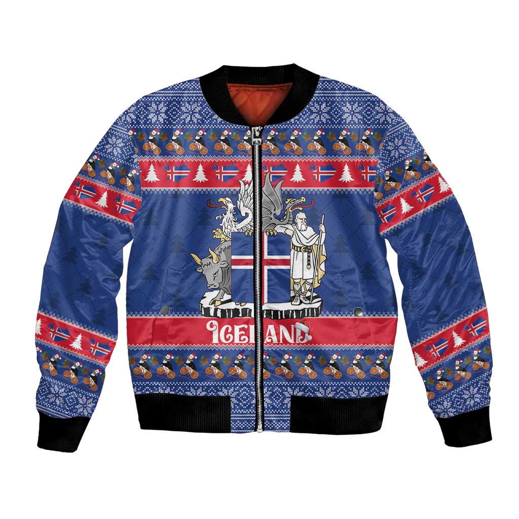 Iceland Christmas Bomber Jacket Coat Of Arms Christmas Pattern - Wonder Print Shop