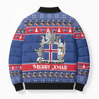 Iceland Christmas Bomber Puffer Jacket Coat Of Arms Christmas Pattern - Wonder Print Shop