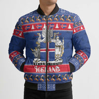 Iceland Christmas Bomber Puffer Jacket Coat Of Arms Christmas Pattern - Wonder Print Shop