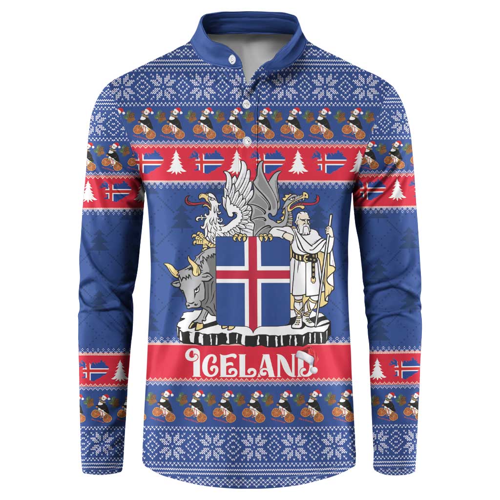 Iceland Christmas Button Sweatshirt Coat Of Arms Christmas Pattern - Wonder Print Shop
