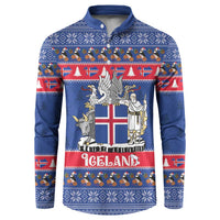 Iceland Christmas Button Sweatshirt Coat Of Arms Christmas Pattern - Wonder Print Shop