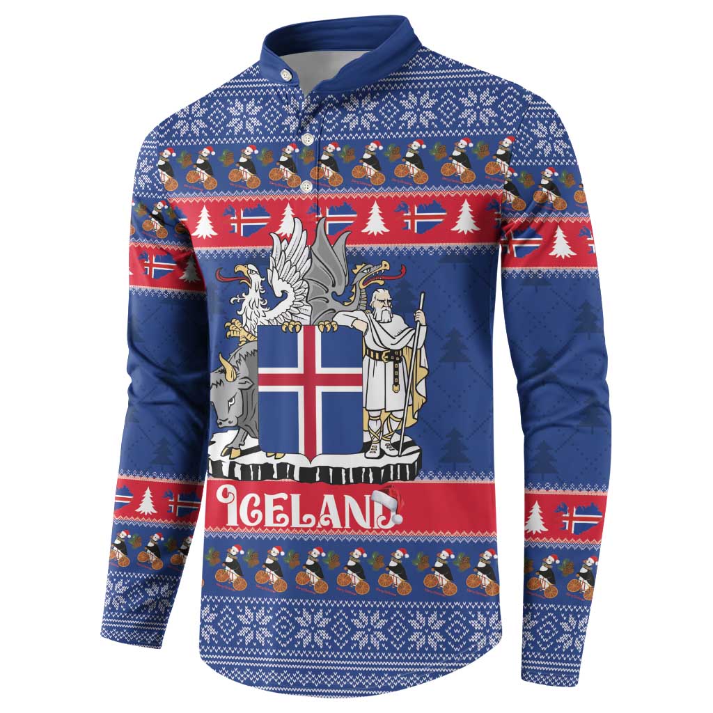 Iceland Christmas Button Sweatshirt Coat Of Arms Christmas Pattern - Wonder Print Shop