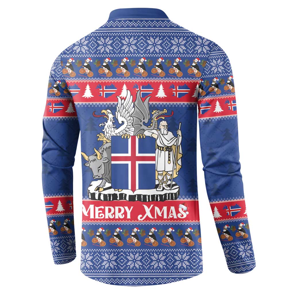 Iceland Christmas Button Sweatshirt Coat Of Arms Christmas Pattern - Wonder Print Shop