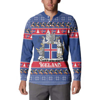Iceland Christmas Button Sweatshirt Coat Of Arms Christmas Pattern - Wonder Print Shop