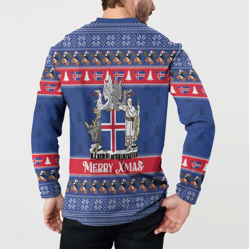 Iceland Christmas Button Sweatshirt Coat Of Arms Christmas Pattern - Wonder Print Shop