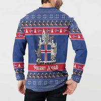 Iceland Christmas Button Sweatshirt Coat Of Arms Christmas Pattern - Wonder Print Shop