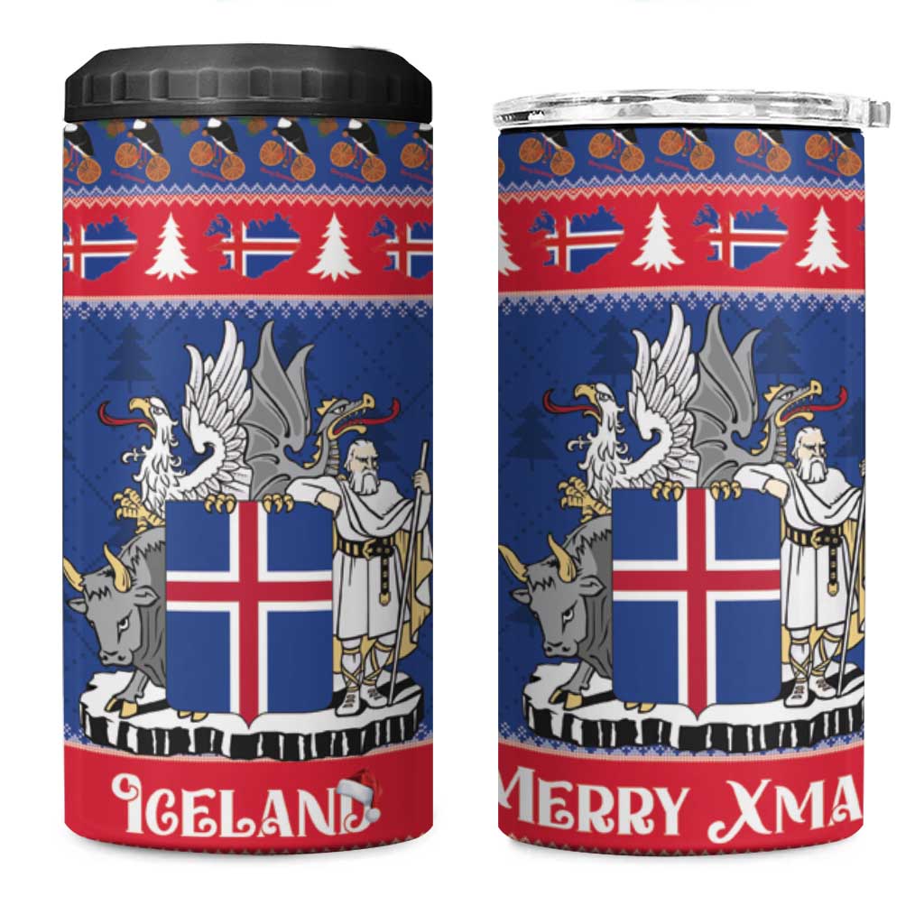 Iceland Christmas 4 in 1 Can Cooler Tumbler Coat Of Arms Christmas Pattern - Wonder Print Shop