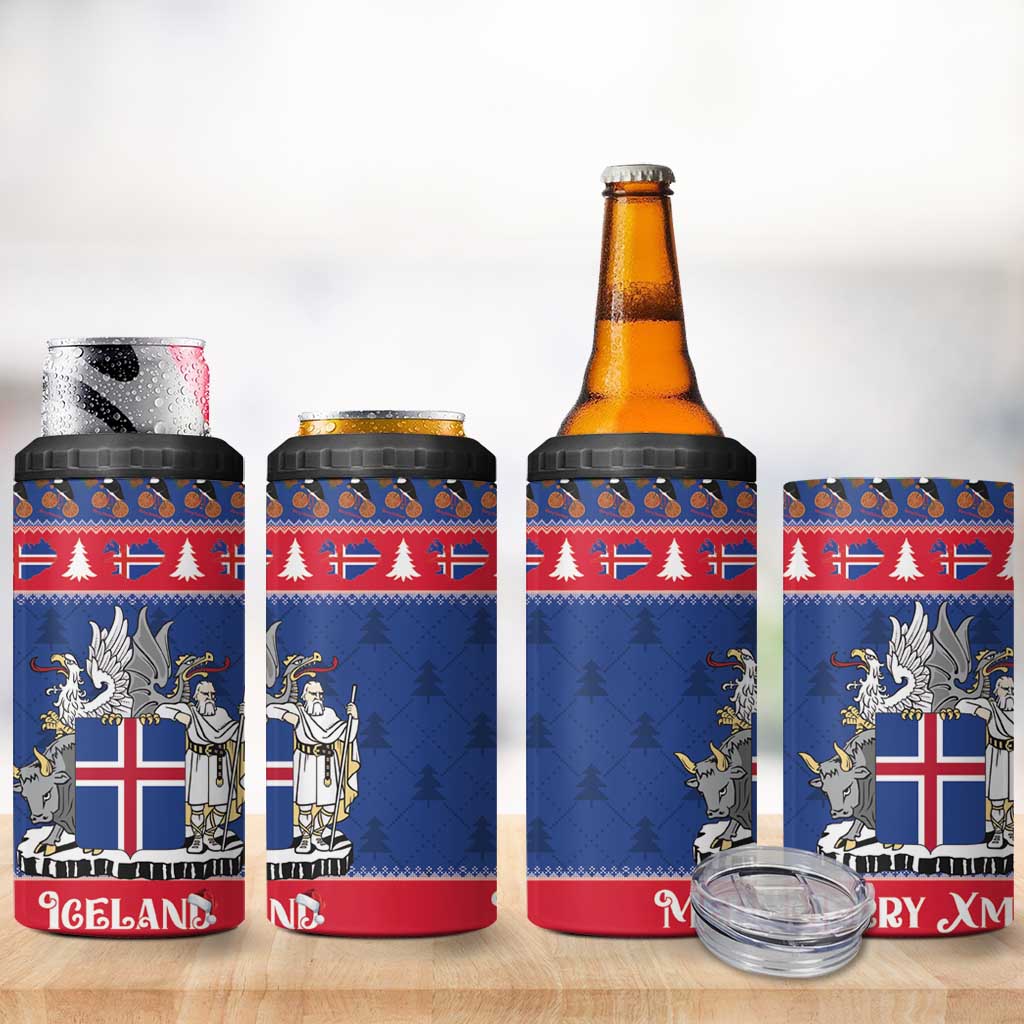 Iceland Christmas 4 in 1 Can Cooler Tumbler Coat Of Arms Christmas Pattern - Wonder Print Shop
