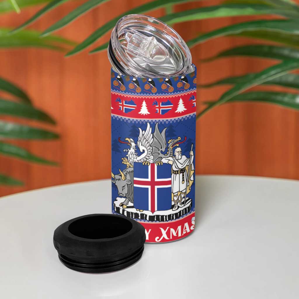Iceland Christmas 4 in 1 Can Cooler Tumbler Coat Of Arms Christmas Pattern - Wonder Print Shop