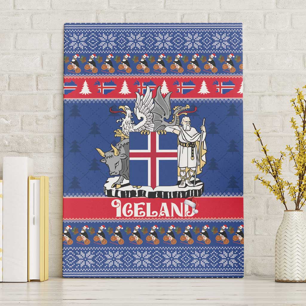 Iceland Christmas Canvas Wall Art Coat Of Arms Christmas Pattern - Wonder Print Shop