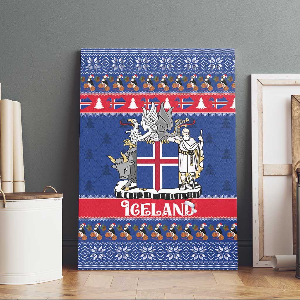 Iceland Christmas Canvas Wall Art Coat Of Arms Christmas Pattern - Wonder Print Shop