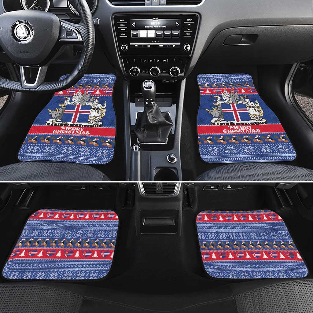 Iceland Christmas Car Mats Coat Of Arms Christmas Pattern - Wonder Print Shop