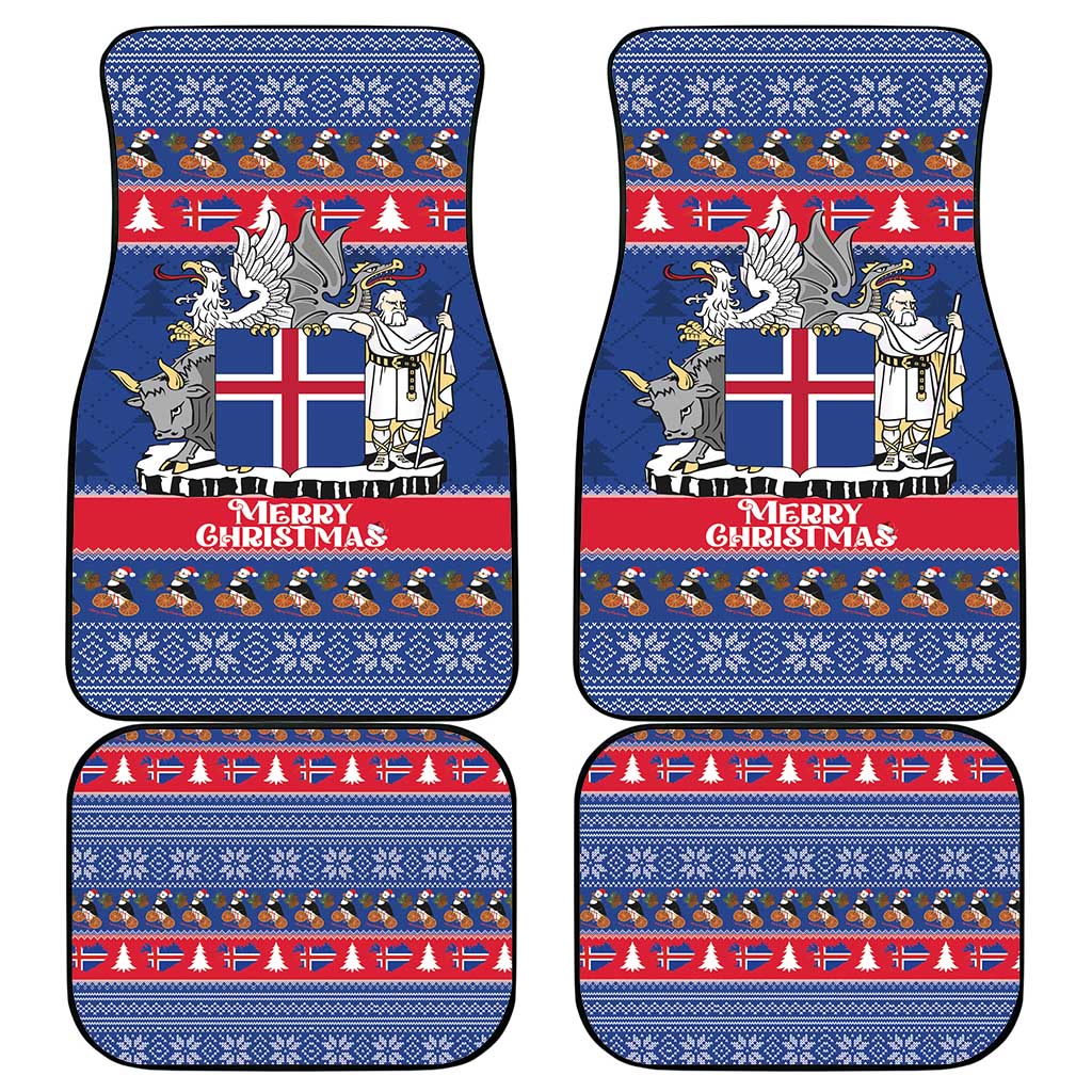 Iceland Christmas Car Mats Coat Of Arms Christmas Pattern - Wonder Print Shop