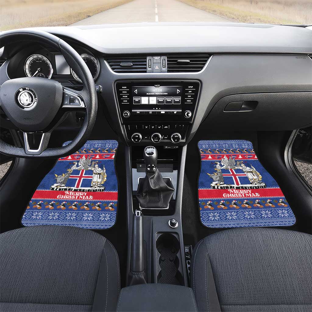 Iceland Christmas Car Mats Coat Of Arms Christmas Pattern - Wonder Print Shop