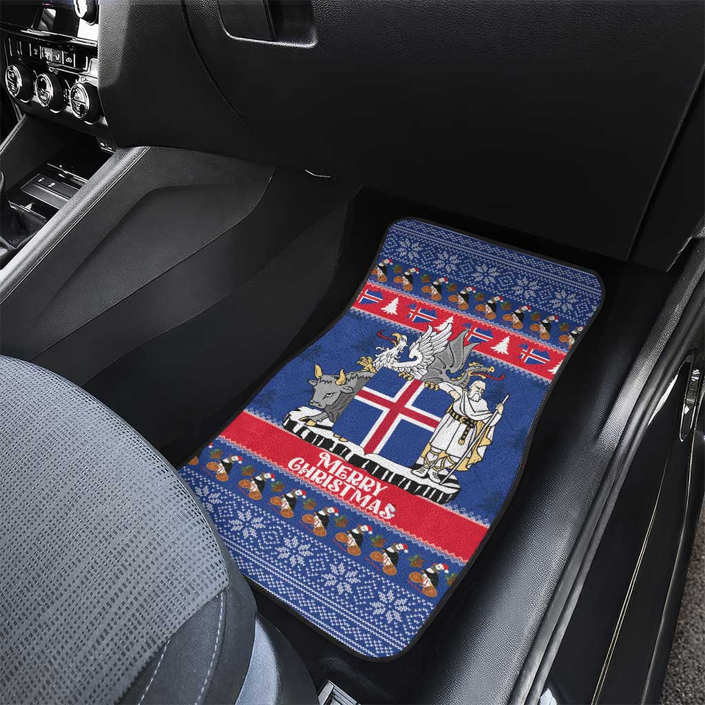 Iceland Christmas Car Mats Coat Of Arms Christmas Pattern - Wonder Print Shop